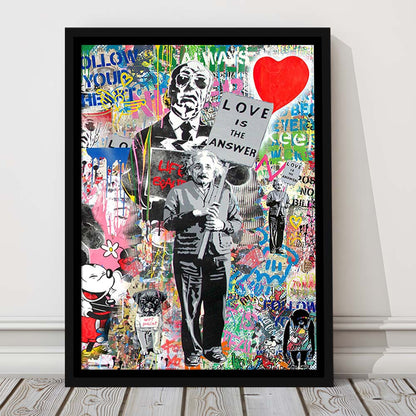 Love Is The Answer, Colorful Graffiti Painting Art, Framed Canvas Print, Floating Frame, Luxury Wall Art Decor