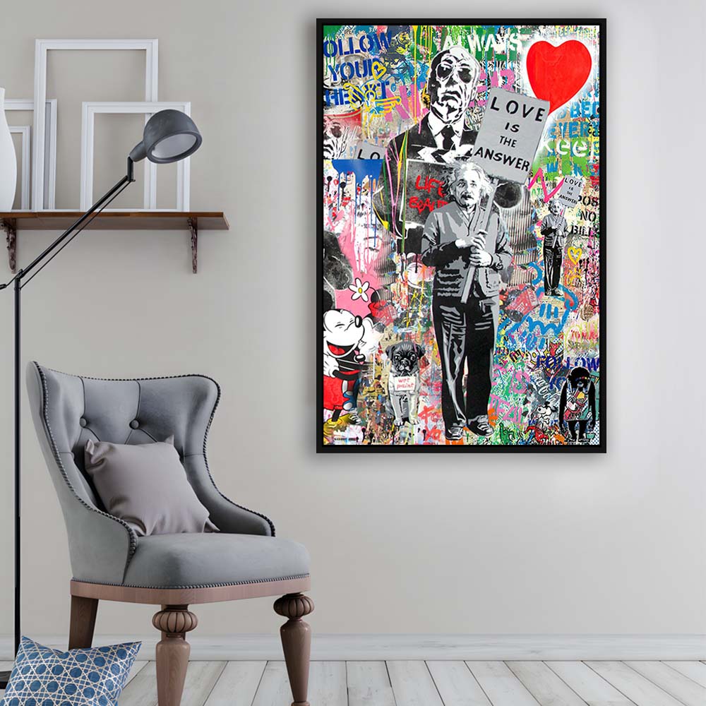 Love Is The Answer, Colorful Graffiti Painting Art, Framed Canvas Print, Floating Frame, Luxury Wall Art Decor
