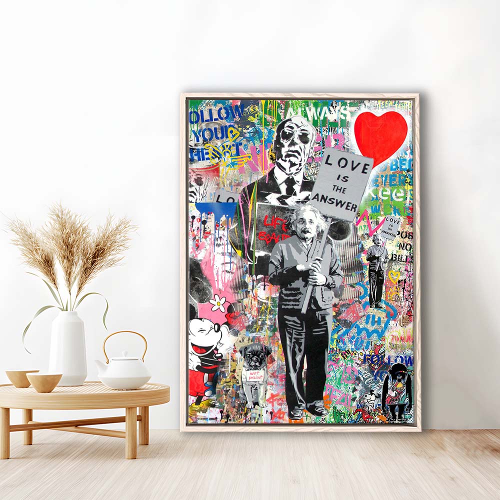 Love Is The Answer, Colorful Graffiti Painting Art, Framed Canvas Print, Floating Frame, Luxury Wall Art Decor