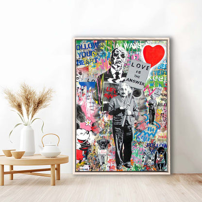 Love Is The Answer, Colorful Graffiti Painting Art, Framed Canvas Print, Floating Frame, Luxury Wall Art Decor