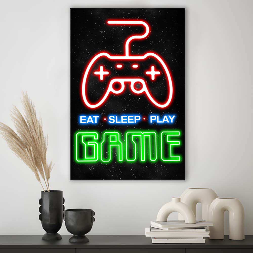 Eat Sleep Play Game, Game Room Art Wall Decor, Canvas Print, Luxury Wall Art Decor, Modern Art