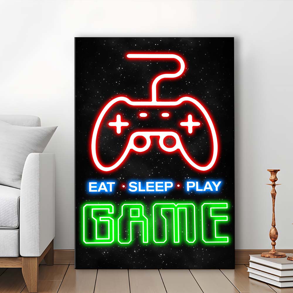 Eat Sleep Play Game, Game Room Art Wall Decor, Canvas Print, Luxury Wall Art Decor, Modern Art