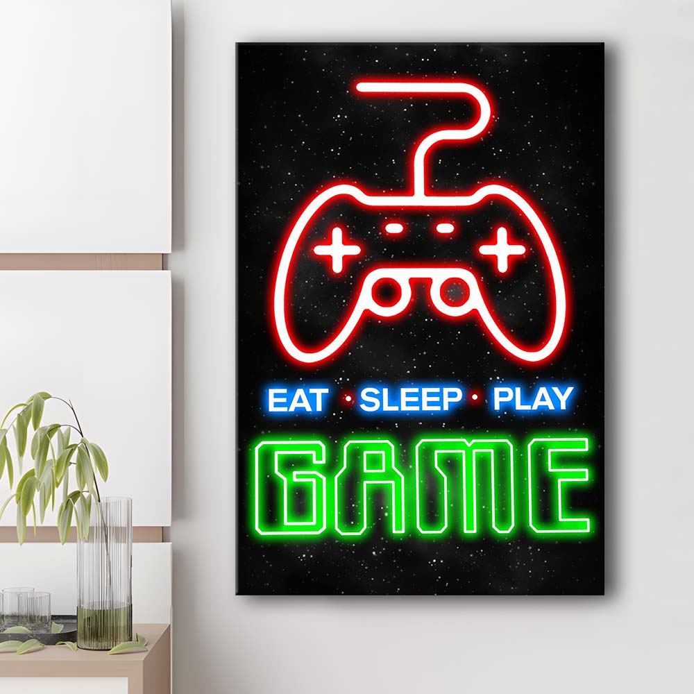Eat Sleep Play Game, Game Room Art Wall Decor, Canvas Print, Luxury Wall Art Decor, Modern Art
