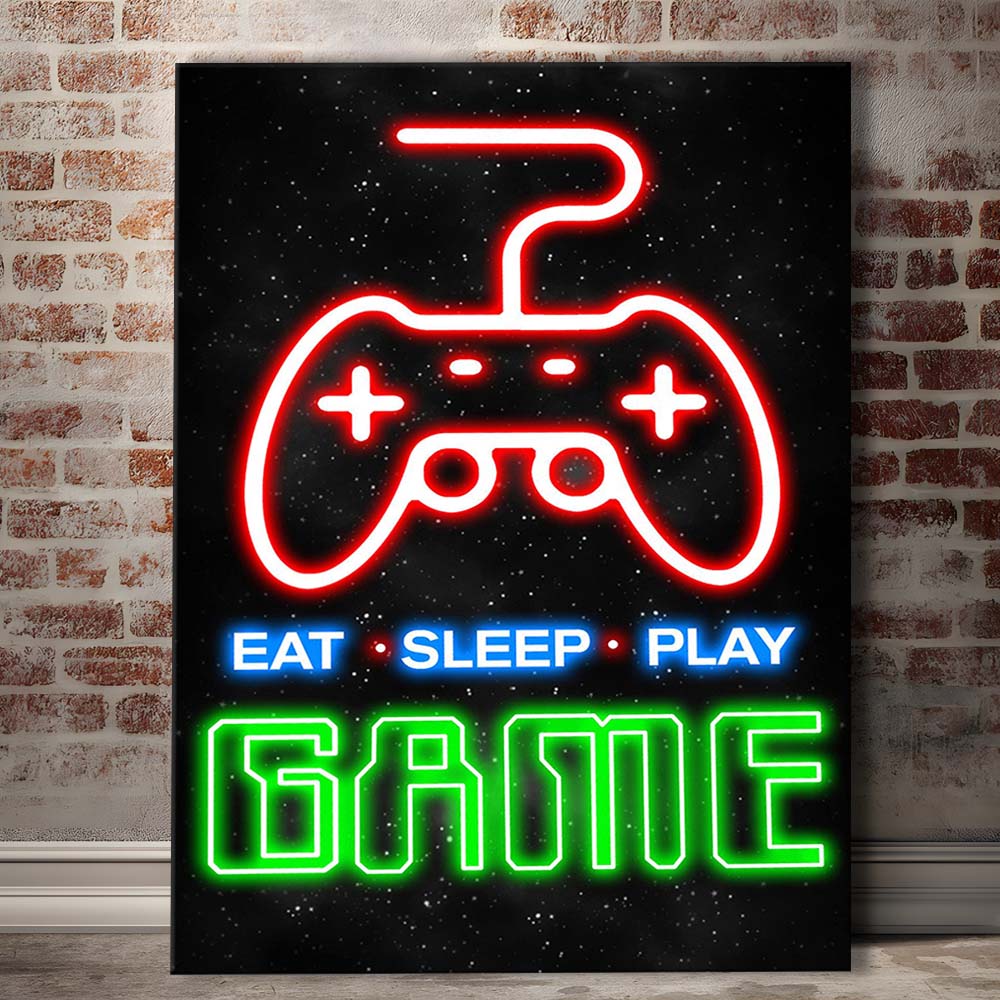Eat Sleep Play Game, Game Room Art Wall Decor, Canvas Print, Luxury Wall Art Decor, Modern Art