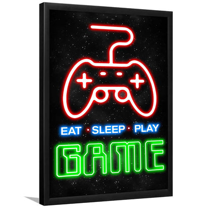 Eat Sleep Play Game, Game Room Art Wall Decor, Framed Art Print, Picture Framed Wall Art Decor