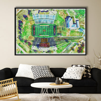 Eddie Robinson Painting Stadium Watercolor, Grambling Louisiana, Sport Gift Art, Framed Canvas Print Wall Art