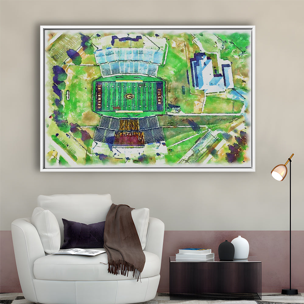 Eddie Robinson Painting Stadium Watercolor, Grambling Louisiana, Sport Gift Art, Framed Canvas Print Wall Art