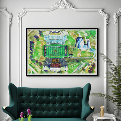 Eddie Robinson Painting Stadium Watercolor, Grambling Louisiana, Sport Gift Art, Framed Art Print Wall Decor