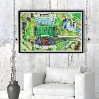 Eddie Robinson Painting Stadium Watercolor, Grambling Louisiana, Sport Gift Art, Framed Canvas Print Wall Art