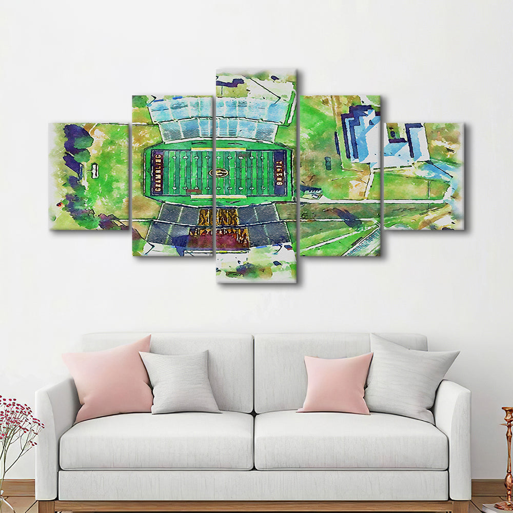 Eddie Robinson Painting Stadium Watercolor, Grambling Louisiana, Sport Art, Mixed 5 Panel, Canvas Print Wall Art