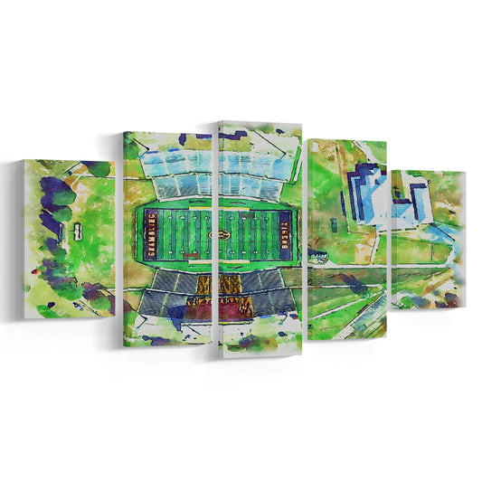 Eddie Robinson Painting Stadium Watercolor, Grambling Louisiana, Sport Art, Mixed 5 Panel, Canvas Print Wall Art
