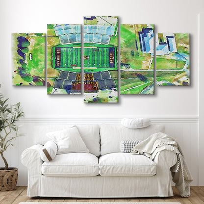 Eddie Robinson Painting Stadium Watercolor, Grambling Louisiana, Sport Art, Mixed 5 Panel, Canvas Print Wall Art