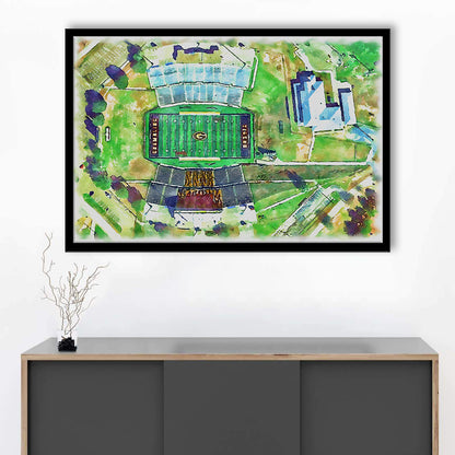 Eddie Robinson Painting Stadium Watercolor, Grambling Louisiana, Sport Gift Art, Framed Art Print Wall Decor