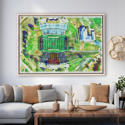 Eddie Robinson Painting Stadium Watercolor, Grambling Louisiana, Sport Gift Art, Framed Canvas Print Wall Art