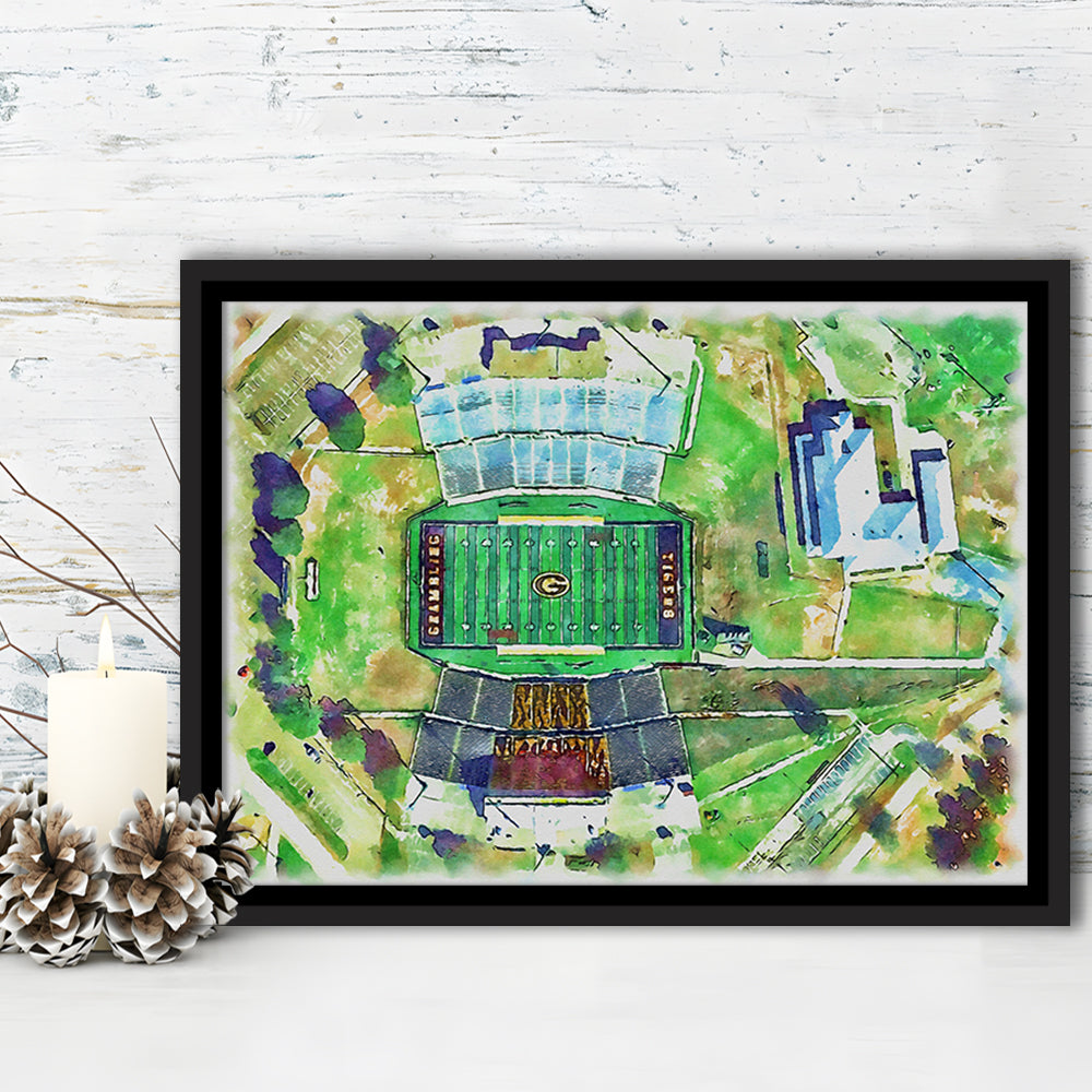 Eddie Robinson Painting Stadium Watercolor, Grambling Louisiana, Sport Gift Art, Framed Canvas Print Wall Art