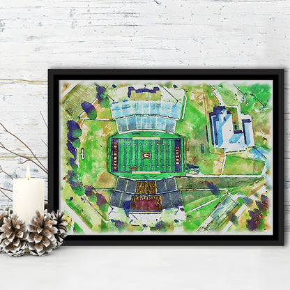 Eddie Robinson Painting Stadium Watercolor, Grambling Louisiana, Sport Gift Art, Framed Canvas Print Wall Art