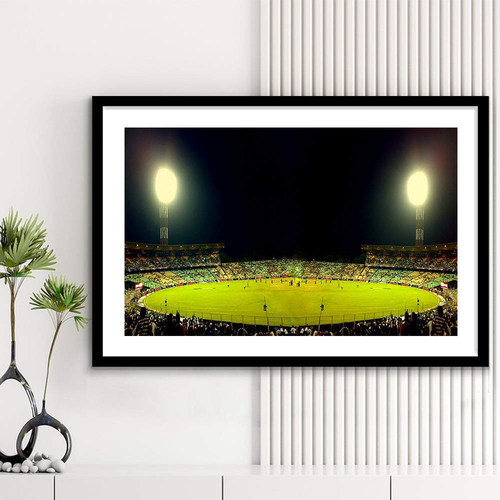 Eden Garden Cricket Ground, Stadium Canvas, Sport Art, Gift for him, White Border Framed Art Print Wall Decor
