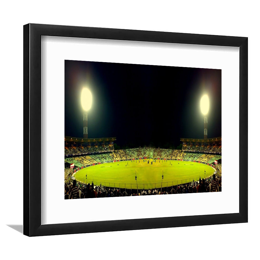 Eden Garden Cricket Ground, Stadium Canvas, Sport Art, Gift for him, White Border Framed Art Print Wall Decor