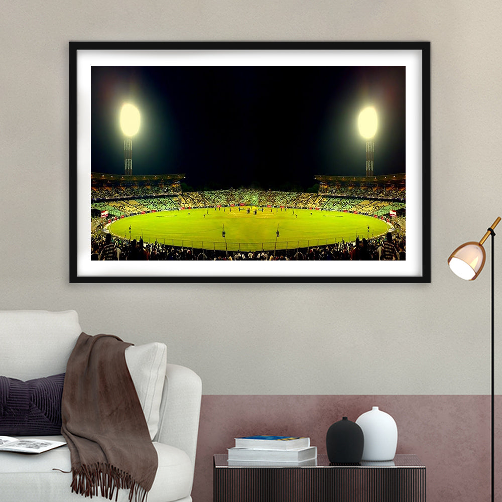 Eden Garden Cricket Ground, Stadium Canvas, Sport Art, Gift for him, White Border Framed Art Print Wall Decor
