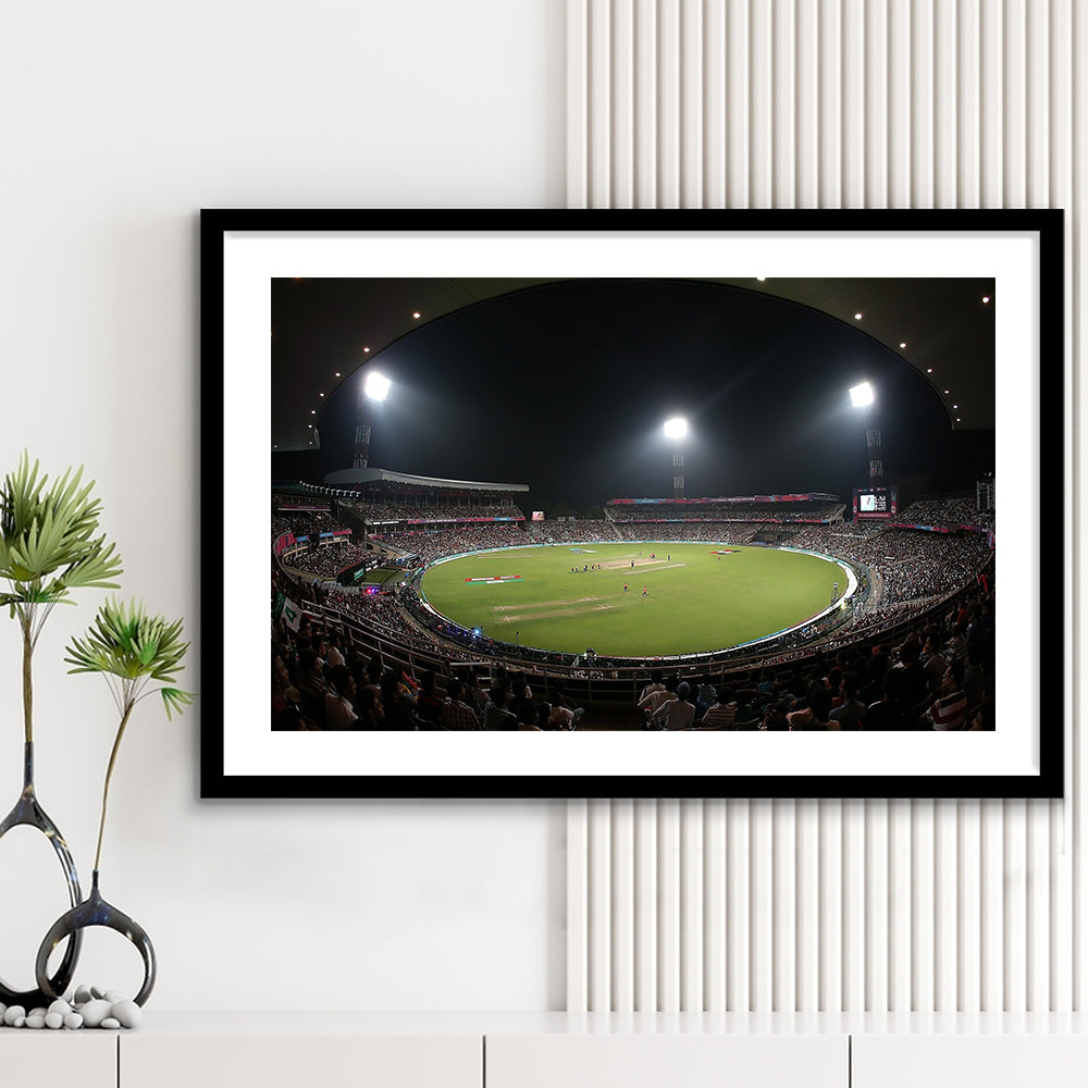 Eden Gardens in Kolkata, Stadium Canvas, Sport Art, Gift for him, White Border Framed Art Print Wall Decor