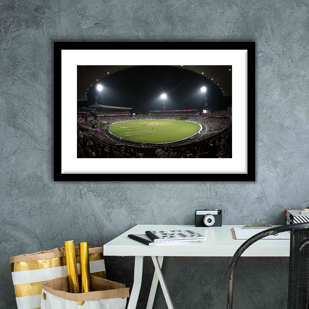 Eden Gardens in Kolkata, Stadium Canvas, Sport Art, Gift for him, White Border Framed Art Print Wall Decor