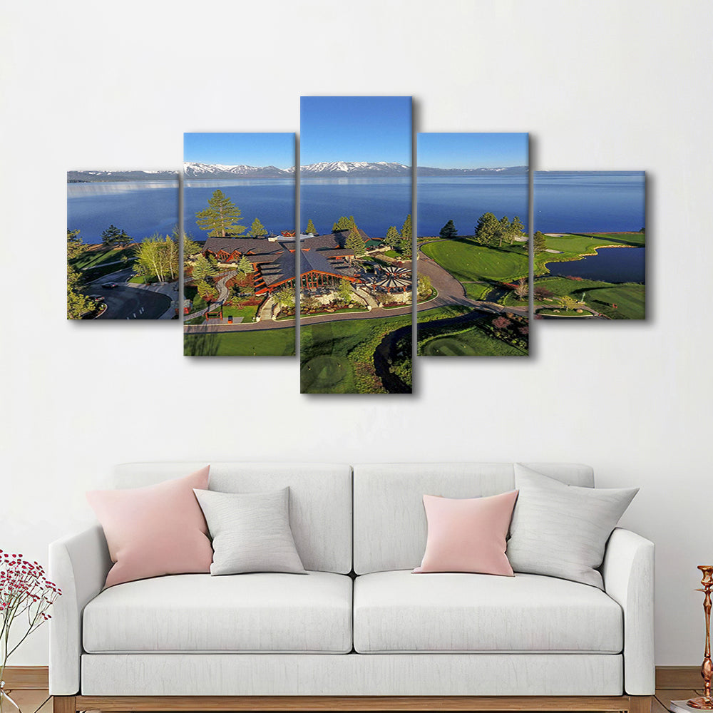 Edgewood Tahoe Golf Course Resort Stateline, Nevada, Golf Art Print, 5 Pieces Mixed Canvas Print Wall Art