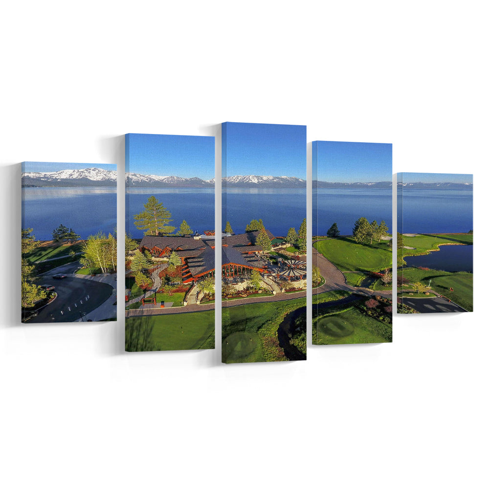 Edgewood Tahoe Golf Course Resort Stateline, Nevada, Golf Art Print, 5 Pieces Mixed Canvas Print Wall Art