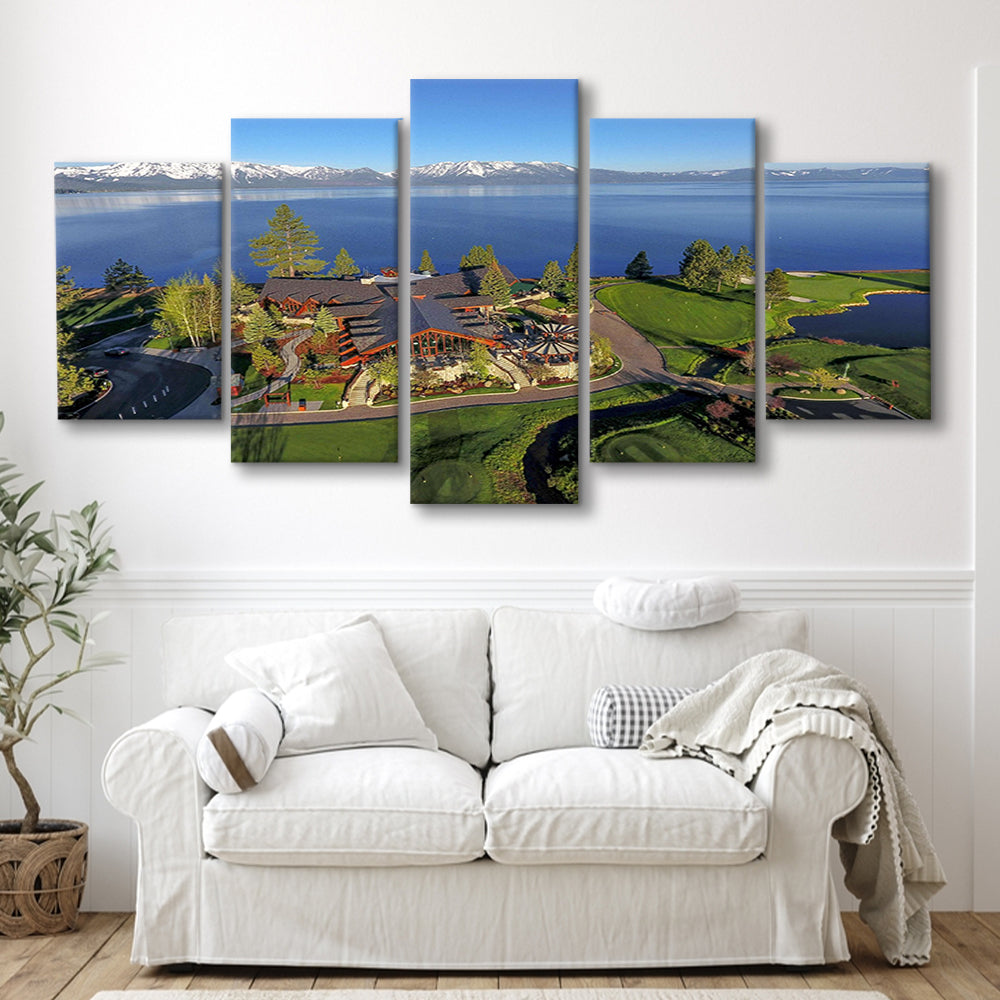 Edgewood Tahoe Golf Course Resort Stateline, Nevada, Golf Art Print, 5 Pieces Mixed Canvas Print Wall Art