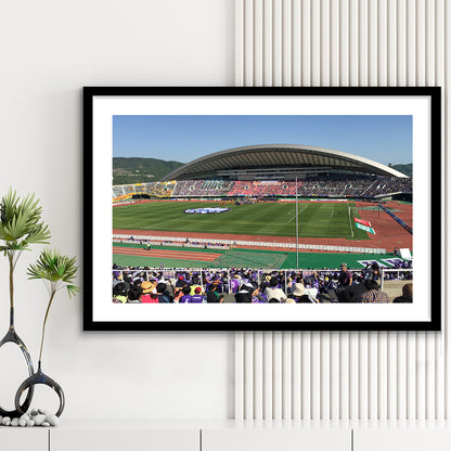 Edion Stadium Hiroshima, Stadium Canvas, Sport Art, Gift for him, White Border Framed Art Print Wall Decor