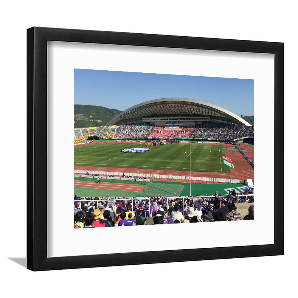 Edion Stadium Hiroshima, Stadium Canvas, Sport Art, Gift for him, White Border Framed Art Print Wall Decor
