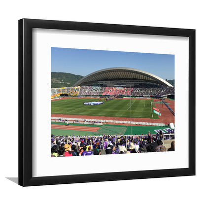 Edion Stadium Hiroshima, Stadium Canvas, Sport Art, Gift for him, White Border Framed Art Print Wall Decor