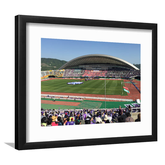 Edion Stadium Hiroshima, Stadium Canvas, Sport Art, Gift for him, White Border Framed Art Print Wall Decor