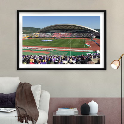 Edion Stadium Hiroshima, Stadium Canvas, Sport Art, Gift for him, White Border Framed Art Print Wall Decor