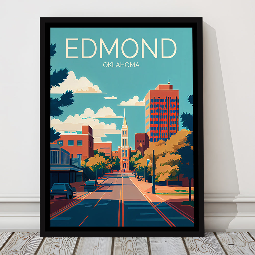 Edmond Oklahoma Retro Art Print, Edmond City Wall Art, Floating Framed Canvas Print, Framed Picture, Painting Canvas