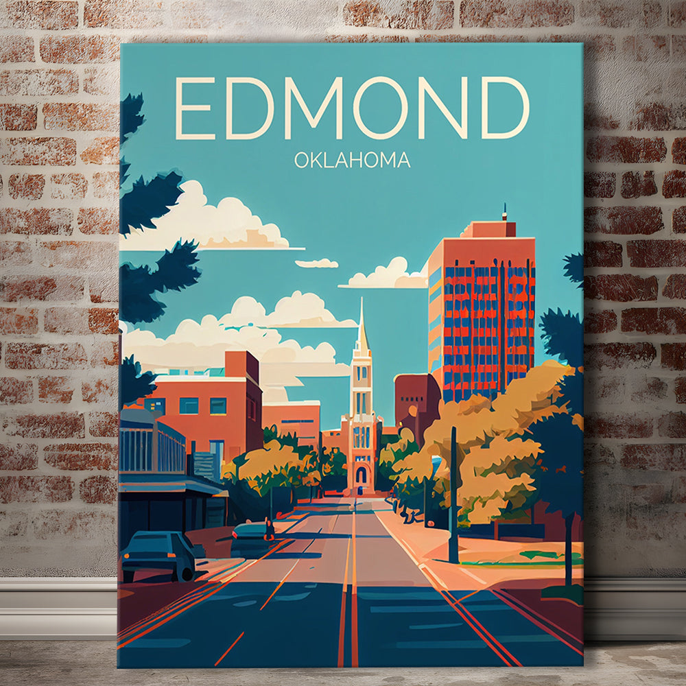 Edmond Oklahoma Retro Art Print, Edmond City Wall Art, Canvas Print, Painting Canvas, Living Room Decor