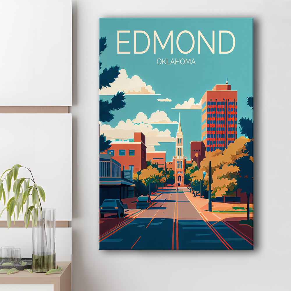 Edmond Oklahoma Retro Art Print, Edmond City Wall Art, Canvas Print, Painting Canvas, Living Room Decor