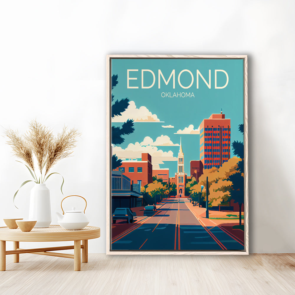 Edmond Oklahoma Retro Art Print, Edmond City Wall Art, Floating Framed Canvas Print, Framed Picture, Painting Canvas