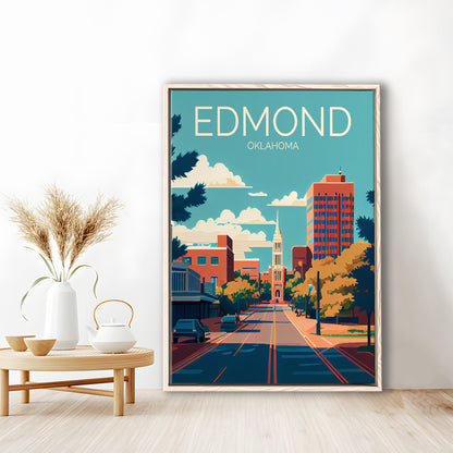 Edmond Oklahoma Retro Art Print, Edmond City Wall Art, Floating Framed Canvas Print, Framed Picture, Painting Canvas