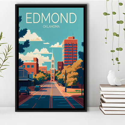 Edmond Oklahoma Retro Art Print, Edmond City Wall Art, Floating Framed Canvas Print, Framed Picture, Painting Canvas