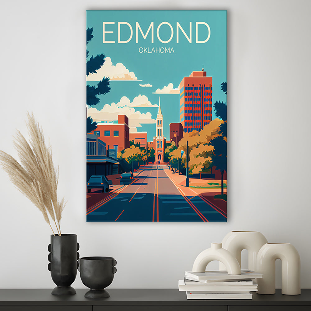 Edmond Oklahoma Retro Art Print, Edmond City Wall Art, Canvas Print, Painting Canvas, Living Room Decor