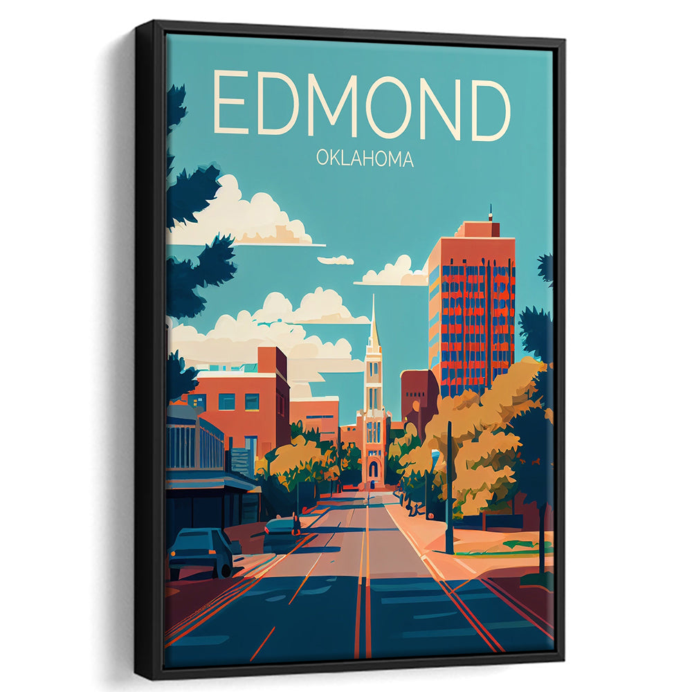 Edmond Oklahoma Retro Art Print, Edmond City Wall Art, Floating Framed Canvas Print, Framed Picture, Painting Canvas