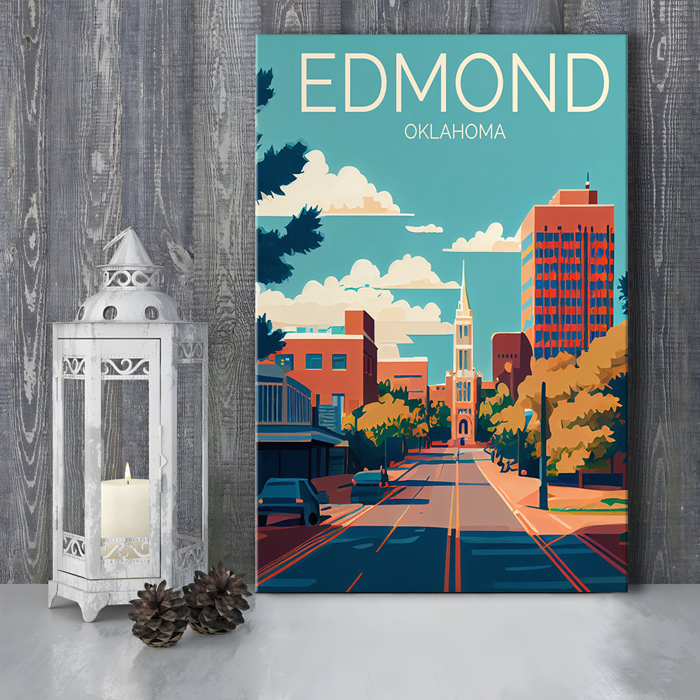 Edmond Oklahoma Retro Art Print, Edmond City Wall Art, Canvas Print, Painting Canvas, Living Room Decor