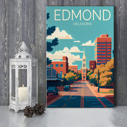 Edmond Oklahoma Retro Art Print, Edmond City Wall Art, Canvas Print, Painting Canvas, Living Room Decor