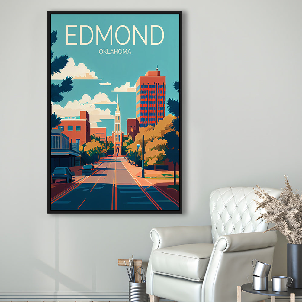 Edmond Oklahoma Retro Art Print, Edmond City Wall Art, Floating Framed Canvas Print, Framed Picture, Painting Canvas