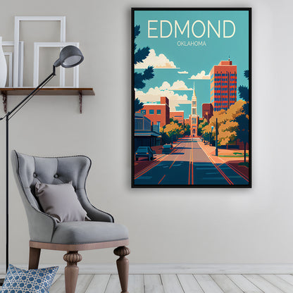 Edmond Oklahoma Retro Art Print, Edmond City Wall Art, Floating Framed Canvas Print, Framed Picture, Painting Canvas