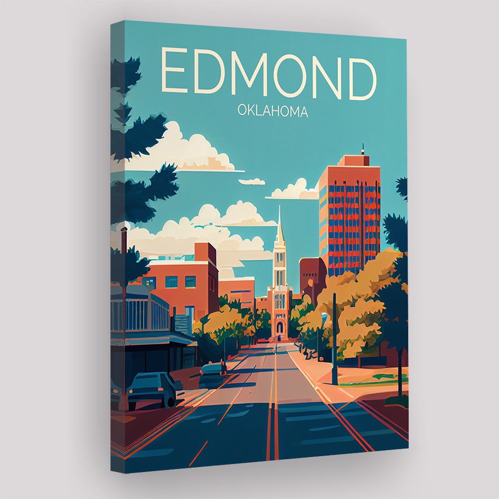 Edmond Oklahoma Retro Art Print, Edmond City Wall Art, Canvas Print, Painting Canvas, Living Room Decor