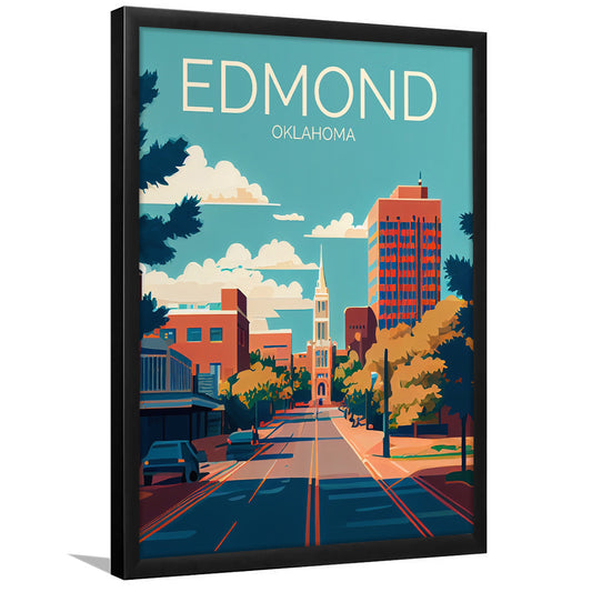 Edmond Oklahoma Retro Art Print, Edmond City Wall Art, Framed Art Print, Picture Framed, Painting Art