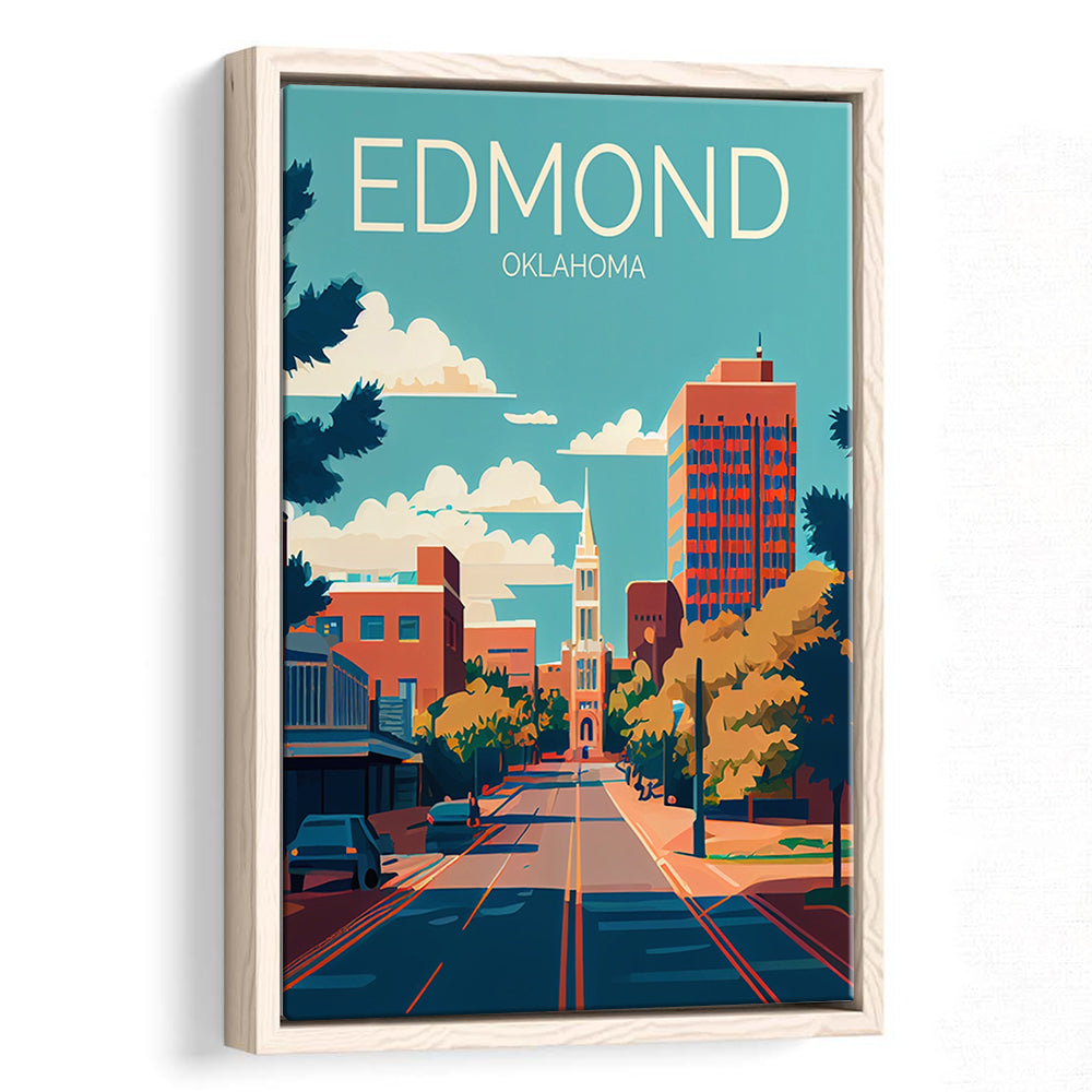 Edmond Oklahoma Retro Art Print, Edmond City Wall Art, Floating Framed Canvas Print, Framed Picture, Painting Canvas