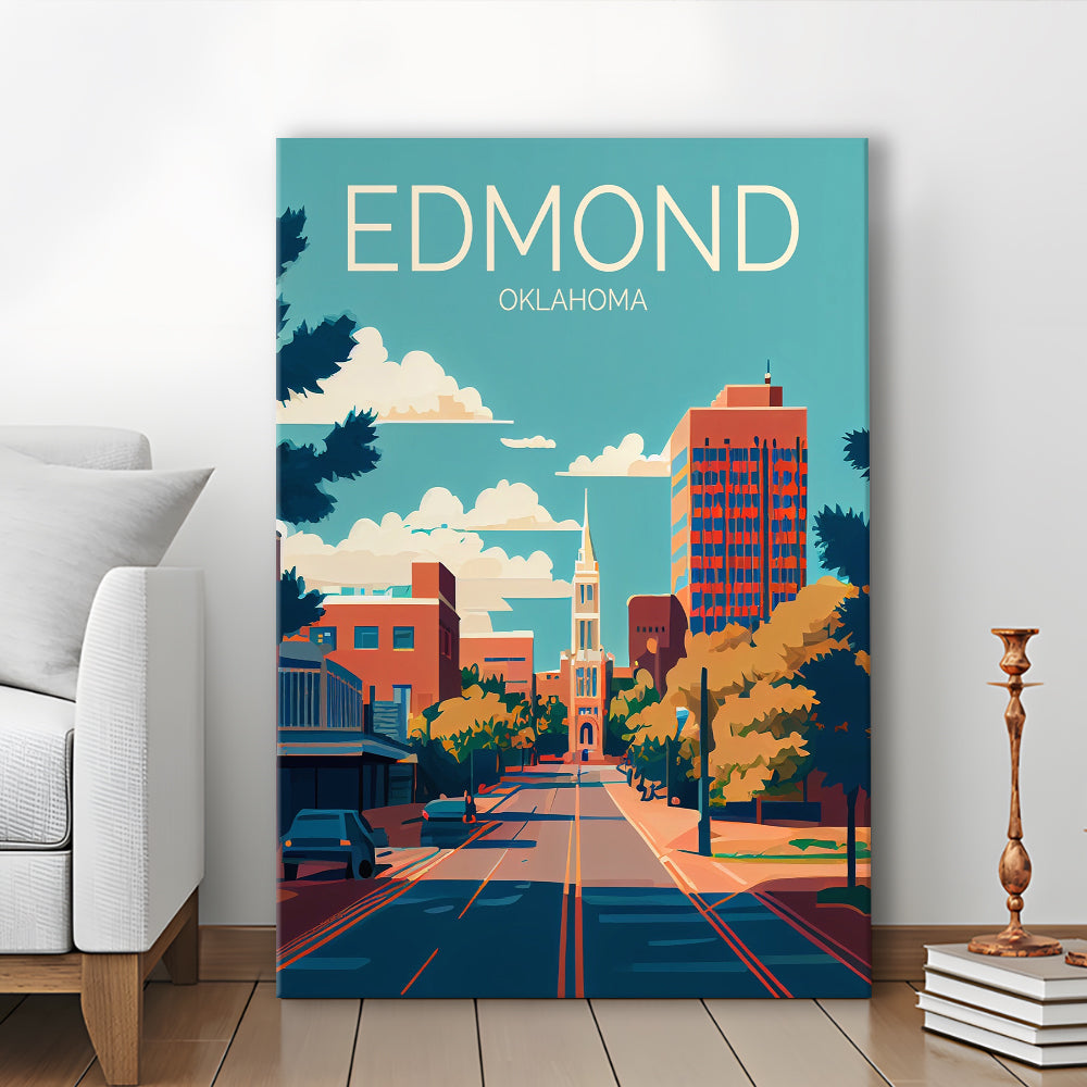 Edmond Oklahoma Retro Art Print, Edmond City Wall Art, Canvas Print, Painting Canvas, Living Room Decor