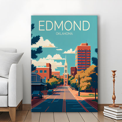 Edmond Oklahoma Retro Art Print, Edmond City Wall Art, Canvas Print, Painting Canvas, Living Room Decor